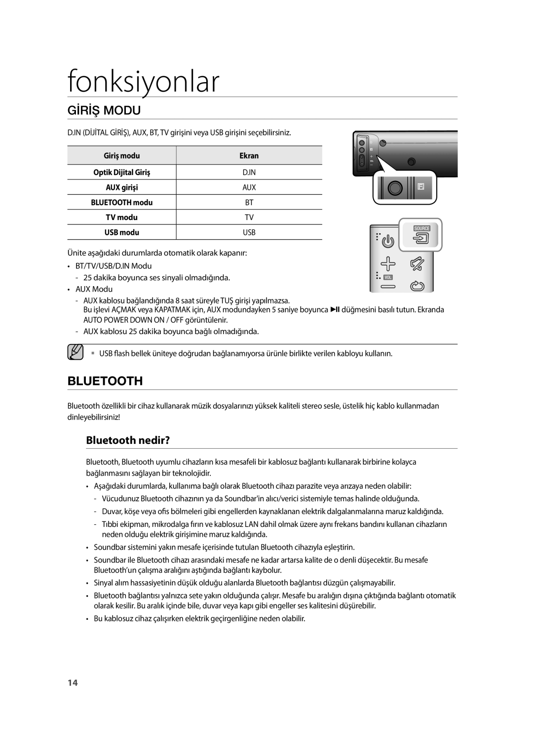 Samsung HW-H430/ZF, HW-H430/TK, HW-H430/EN manual Fonksiyonlar, Gİrİş Modu, Bluetooth nedir?, Giriş modu Ekran 