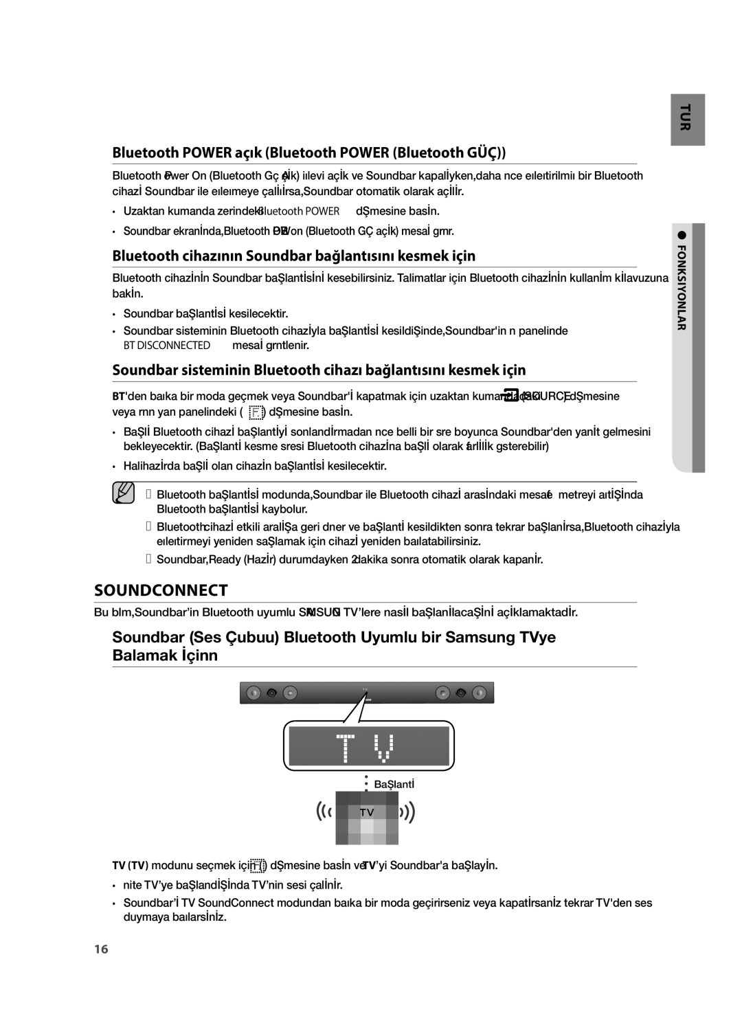 Samsung HW-H430/EN, HW-H430/TK, HW-H430/ZF manual Soundconnect, Bluetooth Power açık Bluetooth Power Bluetooth GÜÇ 