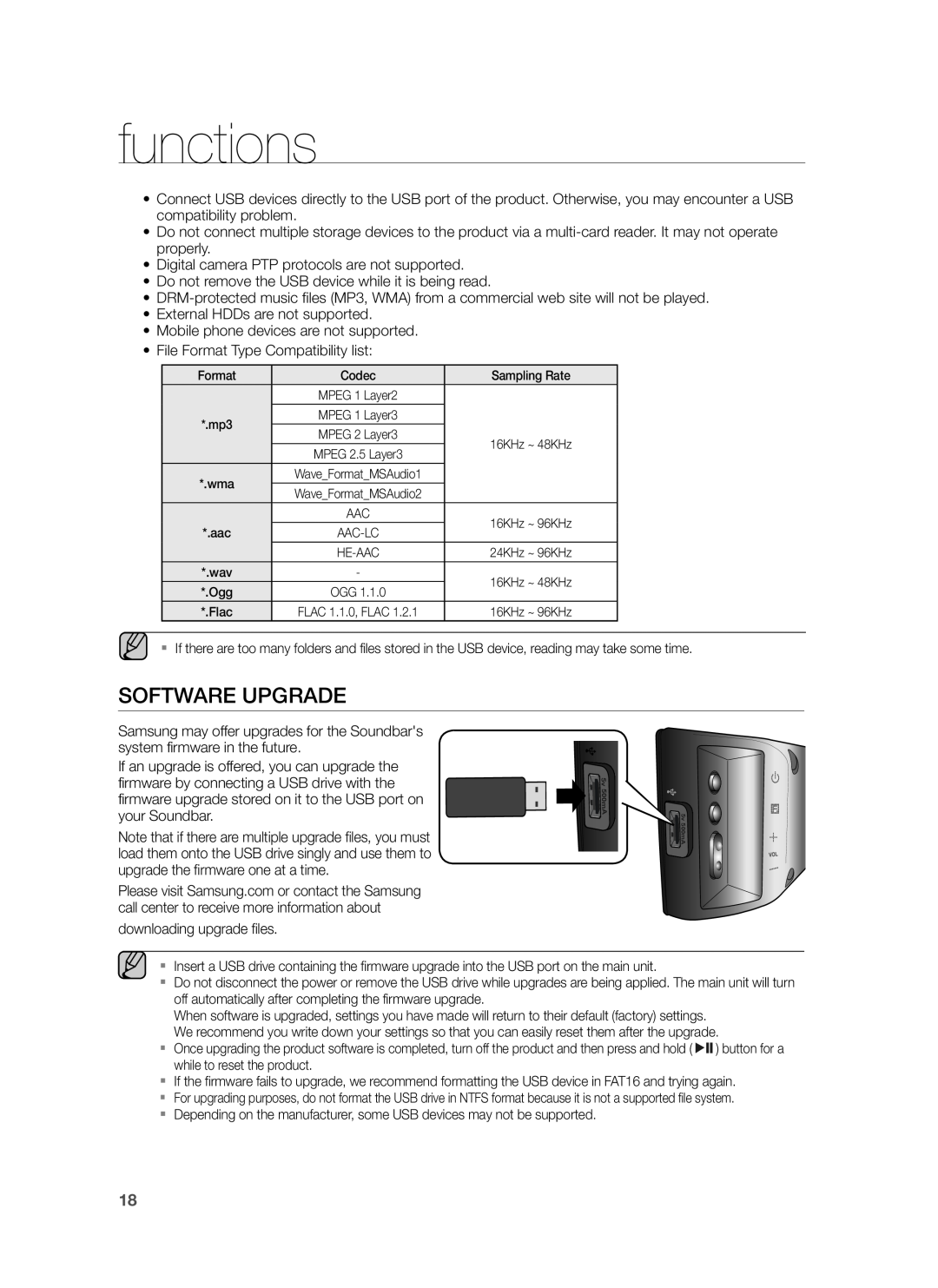 Samsung HW-H430/TK, HW-H430/EN, HW-H430/ZF manual Software Upgrade, functions 
