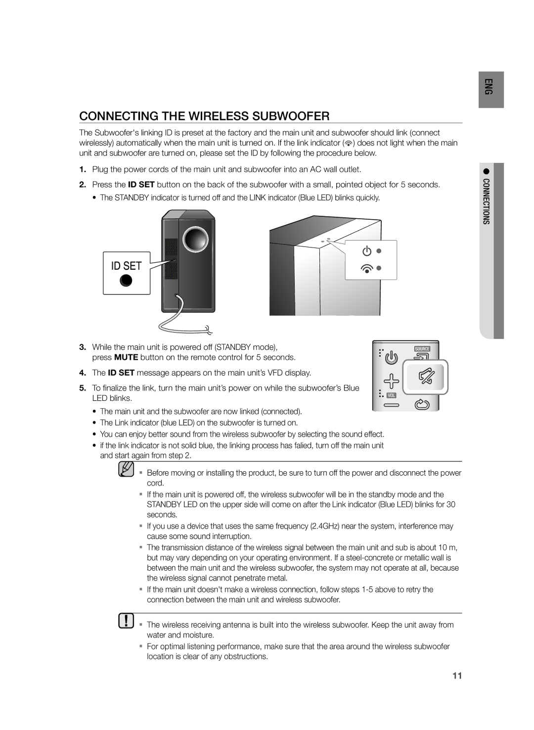 Samsung HW-H430/XE manual Connecting the Wireless Subwoofer 