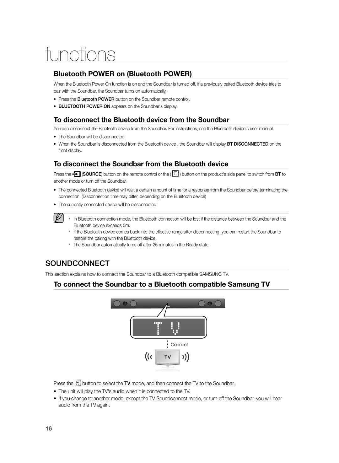 Samsung HW-H430/XE Soundconnect, Bluetooth Power on Bluetooth Power, To disconnect the Bluetooth device from the Soundbar 