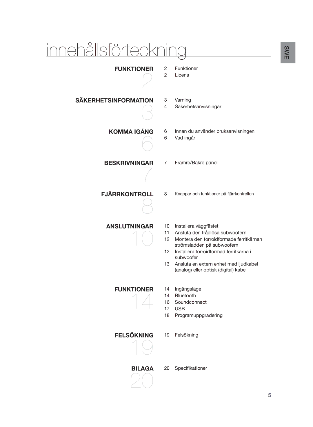 Samsung HW-H430/XE manual Innehållsförteckning 