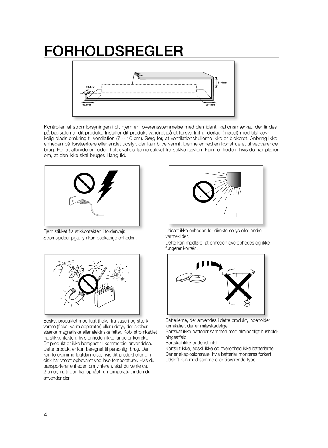 Samsung HW-H430/XE manual Forholdsregler 