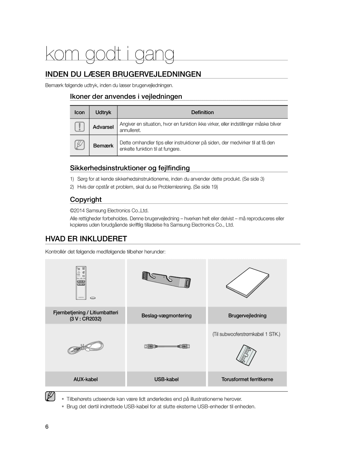 Samsung HW-H430/XE manual Kom godt i gang, Inden DU Læser Brugervejledningen, Hvad ER Inkluderet 