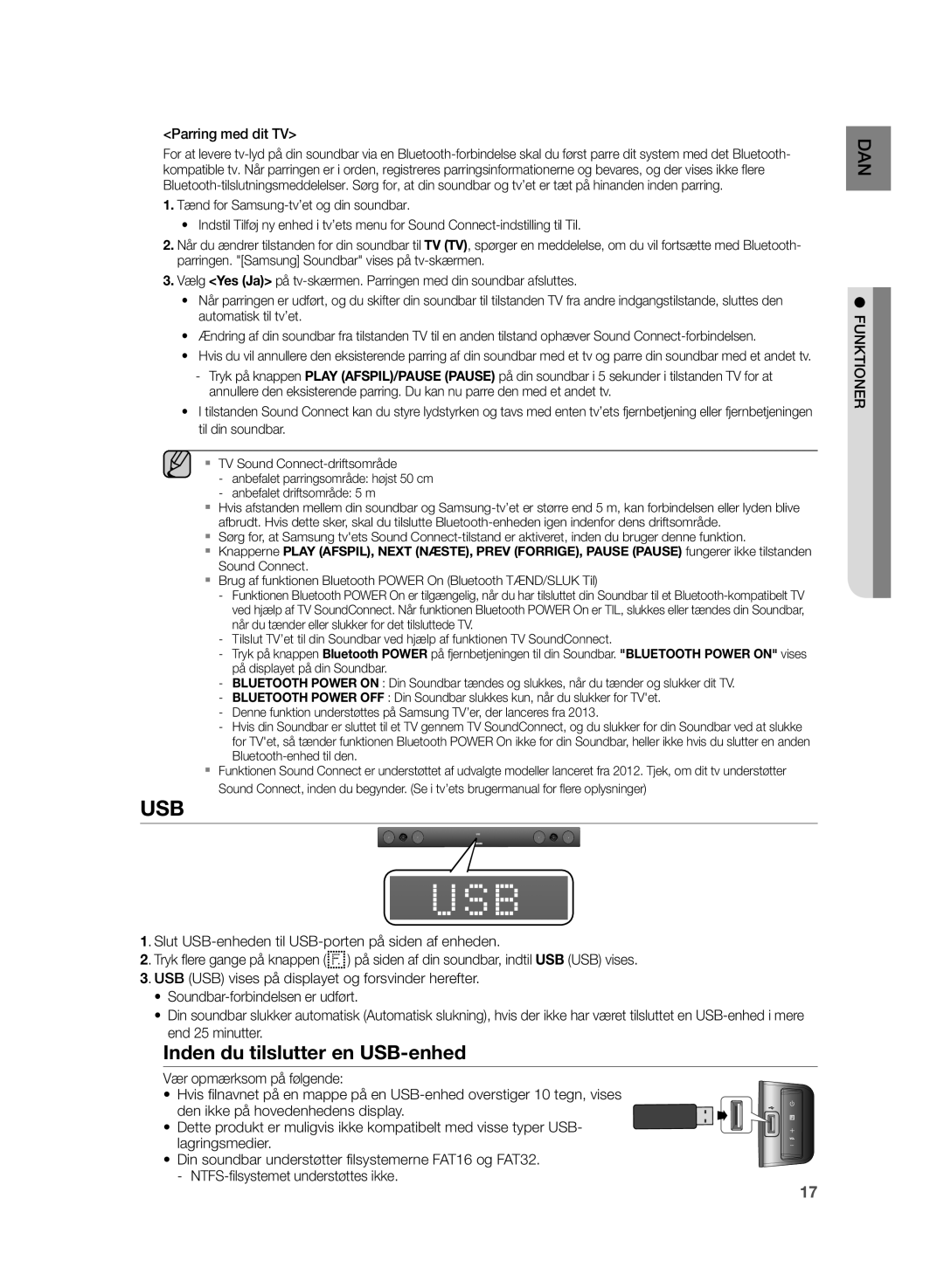 Samsung HW-H430/XE manual Inden du tilslutter en USB-enhed, Parring med dit TV 