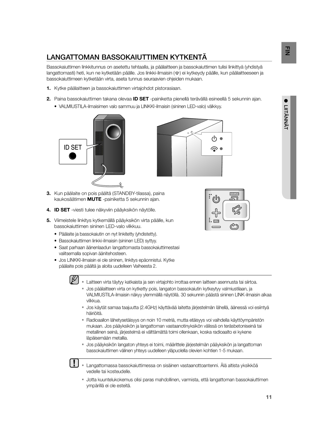 Samsung HW-H430/XE manual Langattoman Bassokaiuttimen Kytkentä 