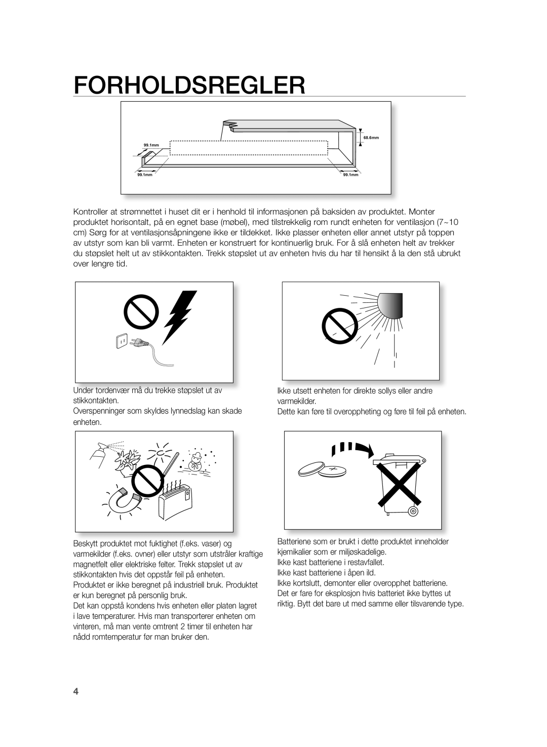 Samsung HW-H430/XE manual Forholdsregler 