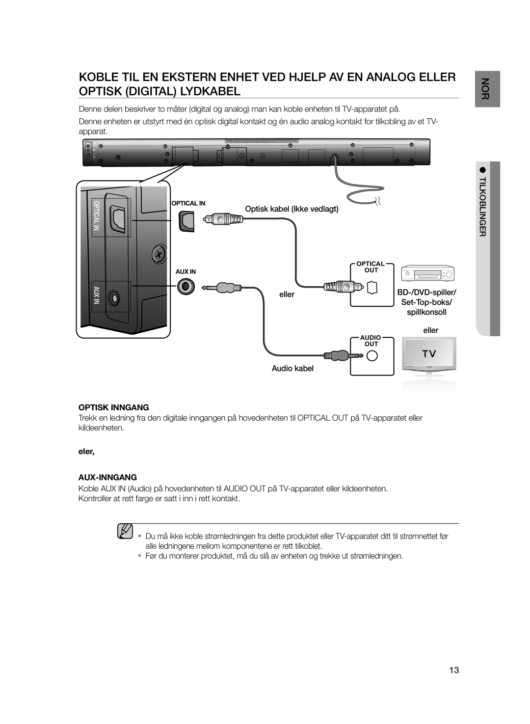 Samsung HW-H430/XE manual Optisk Inngang 