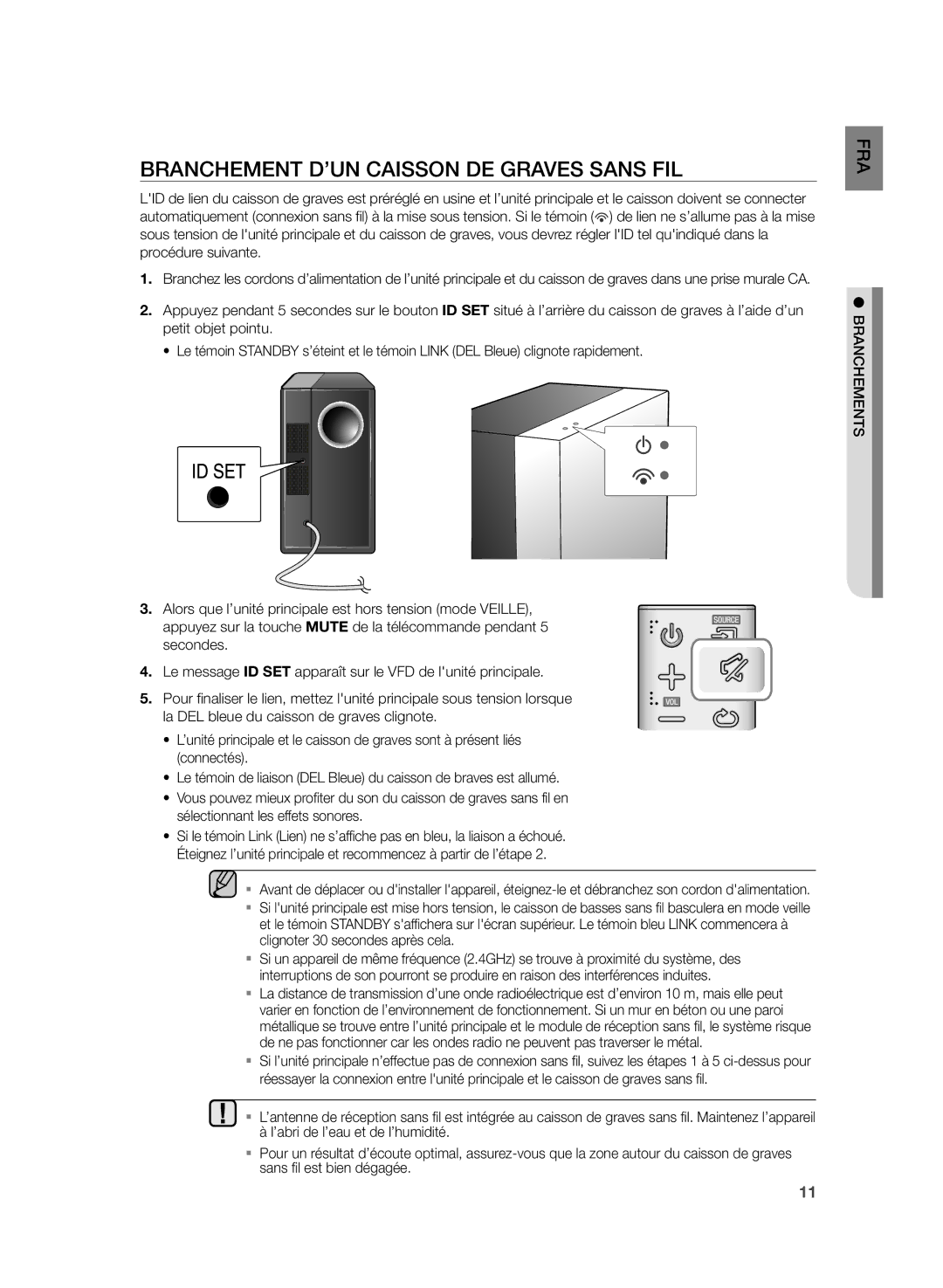 Samsung HW-H430/ZF manual Branchement D’UN Caisson DE Graves Sans FIL, Clignoter 30 secondes après cela 