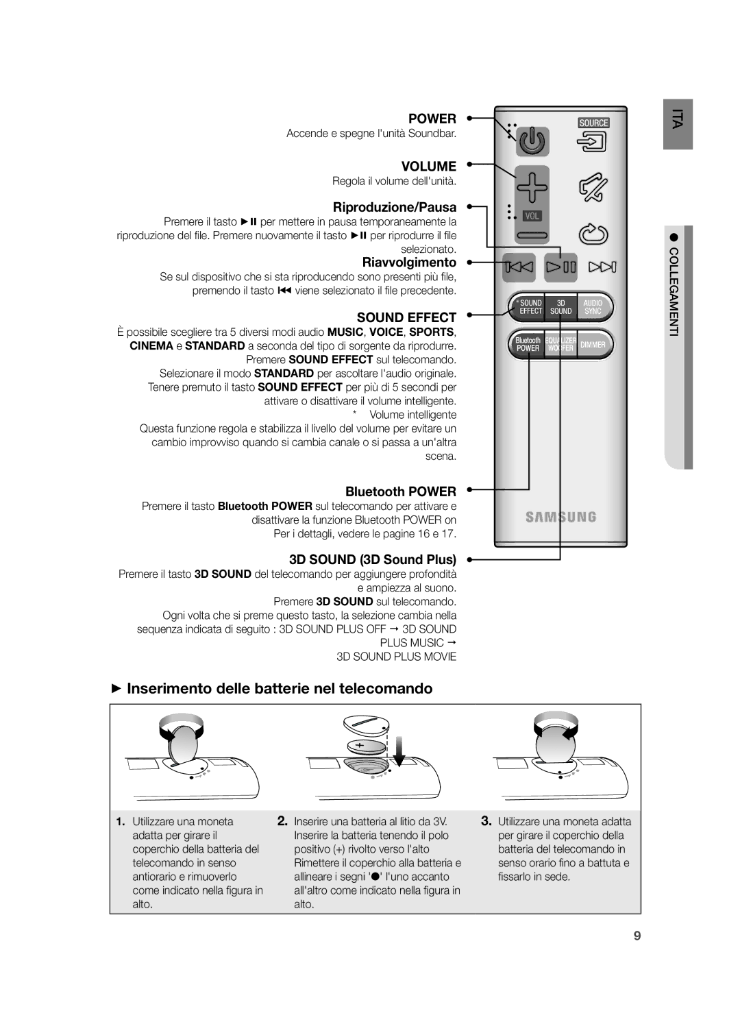 Samsung HW-H430/ZF manual ++Inserimento delle batterie nel telecomando, Collegamenti 