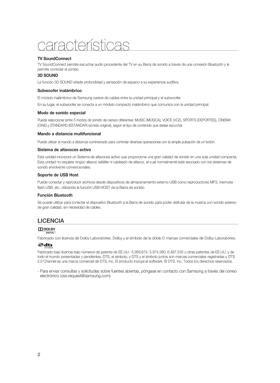 Samsung HW-H430/ZF manual Características 