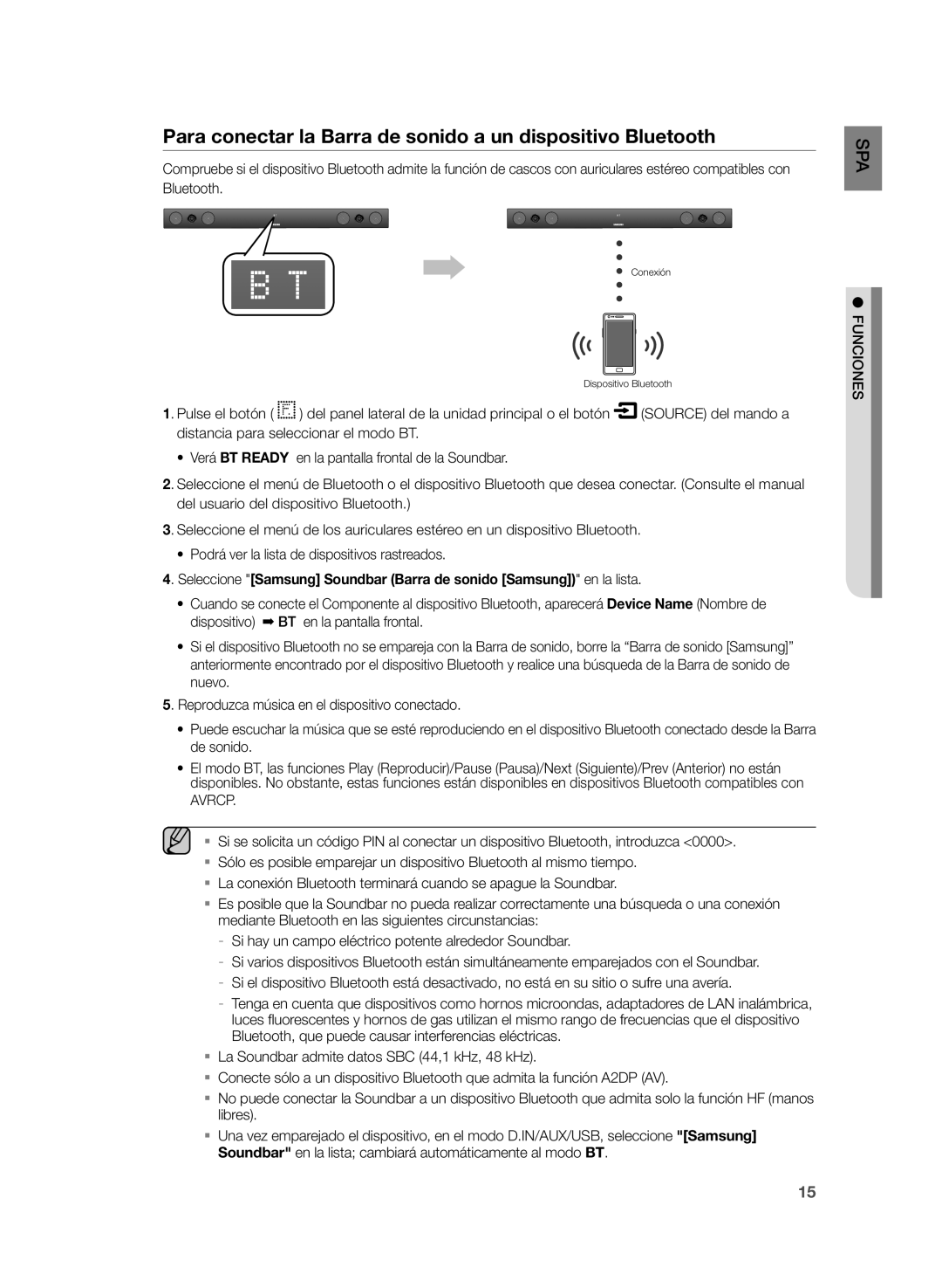 Samsung HW-H430/ZF manual Para conectar la Barra de sonido a un dispositivo Bluetooth, Avrcp, Source del mando a 