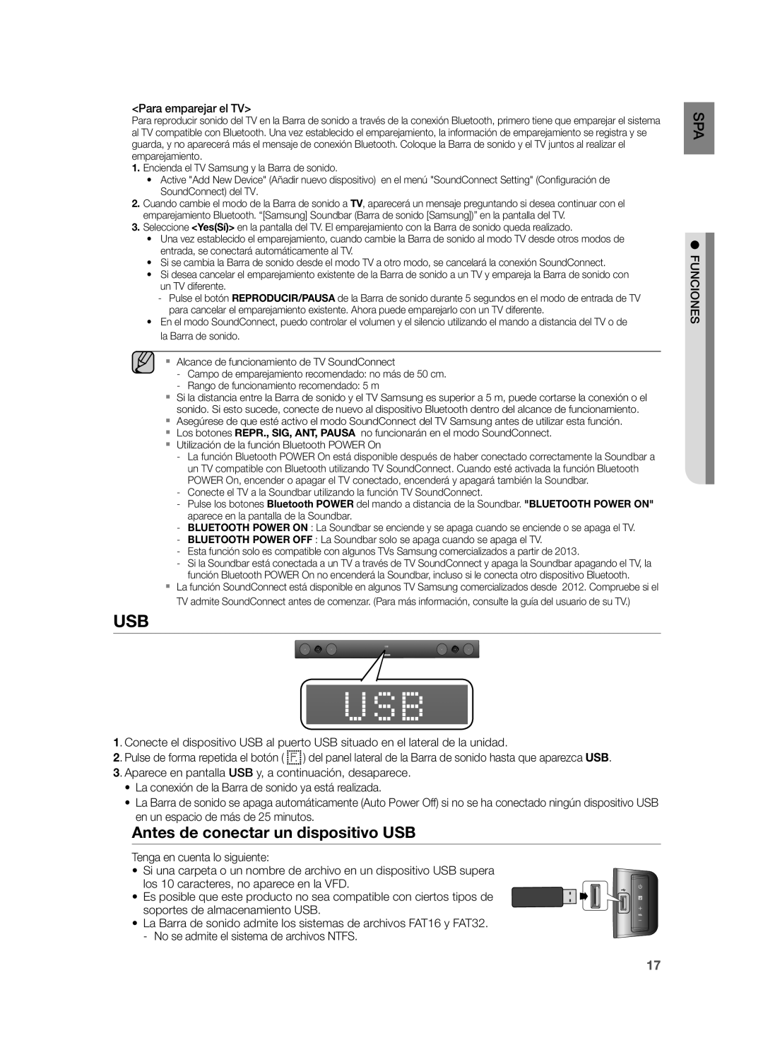 Samsung HW-H430/ZF manual Antes de conectar un dispositivo USB, Para emparejar el TV 