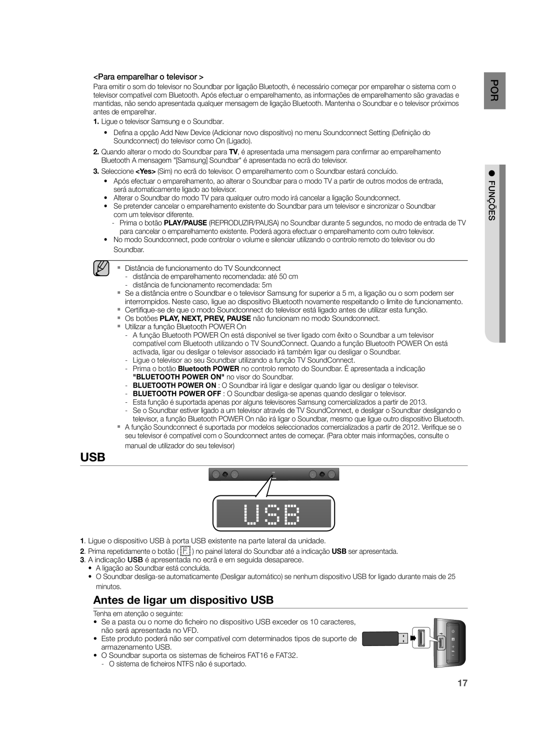 Samsung HW-H430/ZF Antes de ligar um dispositivo USB, Para emparelhar o televisor, Manual de utilizador do seu televisor 