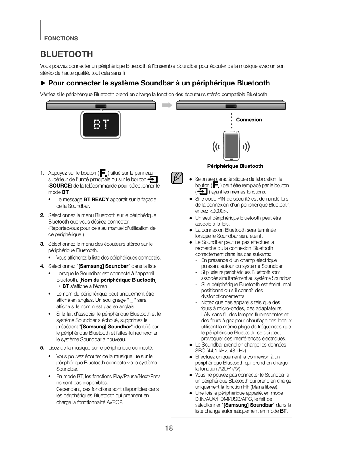 Samsung HW-H450/EN, HW-H450/ZF manual  BT saffiche à l’écran, Connexion Périphérique Bluetooth 