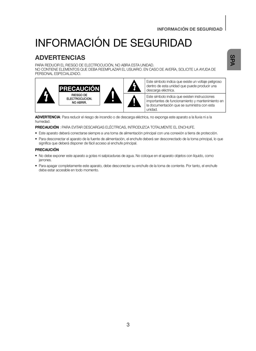 Samsung HW-H450/ZF, HW-H450/EN manual Información DE Seguridad, Advertencias 