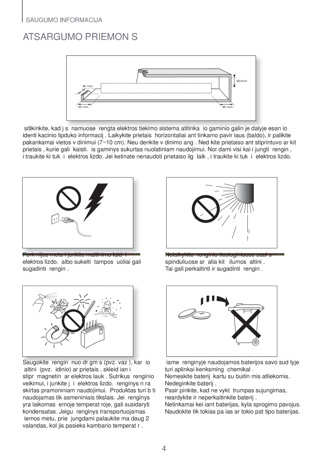 Samsung HW-H450/EN, HW-H551/EN manual Atsargumo Priemonės 