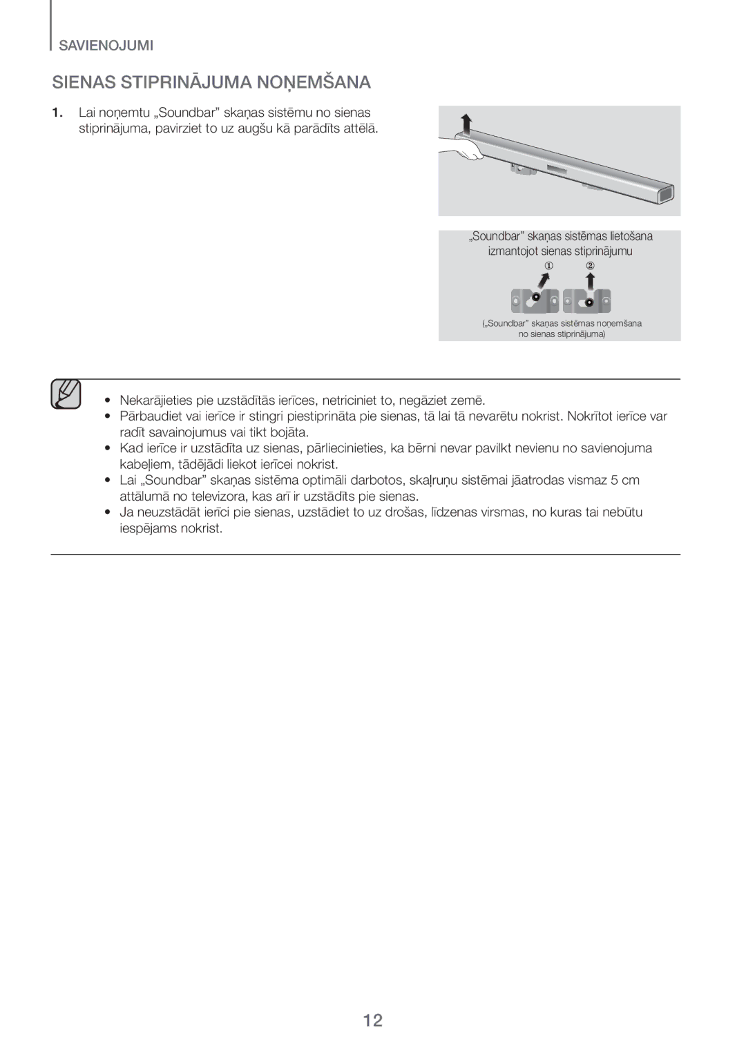 Samsung HW-H450/EN manual Sienas Stiprinājuma Noņemšana 