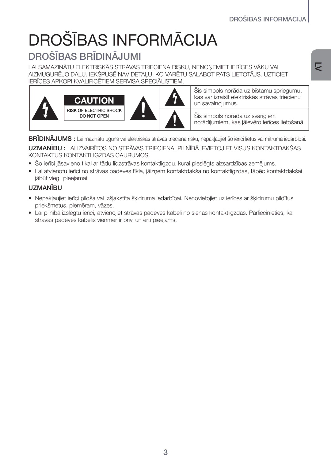 Samsung HW-H450/EN manual Drošības Informācija, Drošības Brīdinājumi, Un savainojumus, Šis simbols norāda uz svarīgiem 