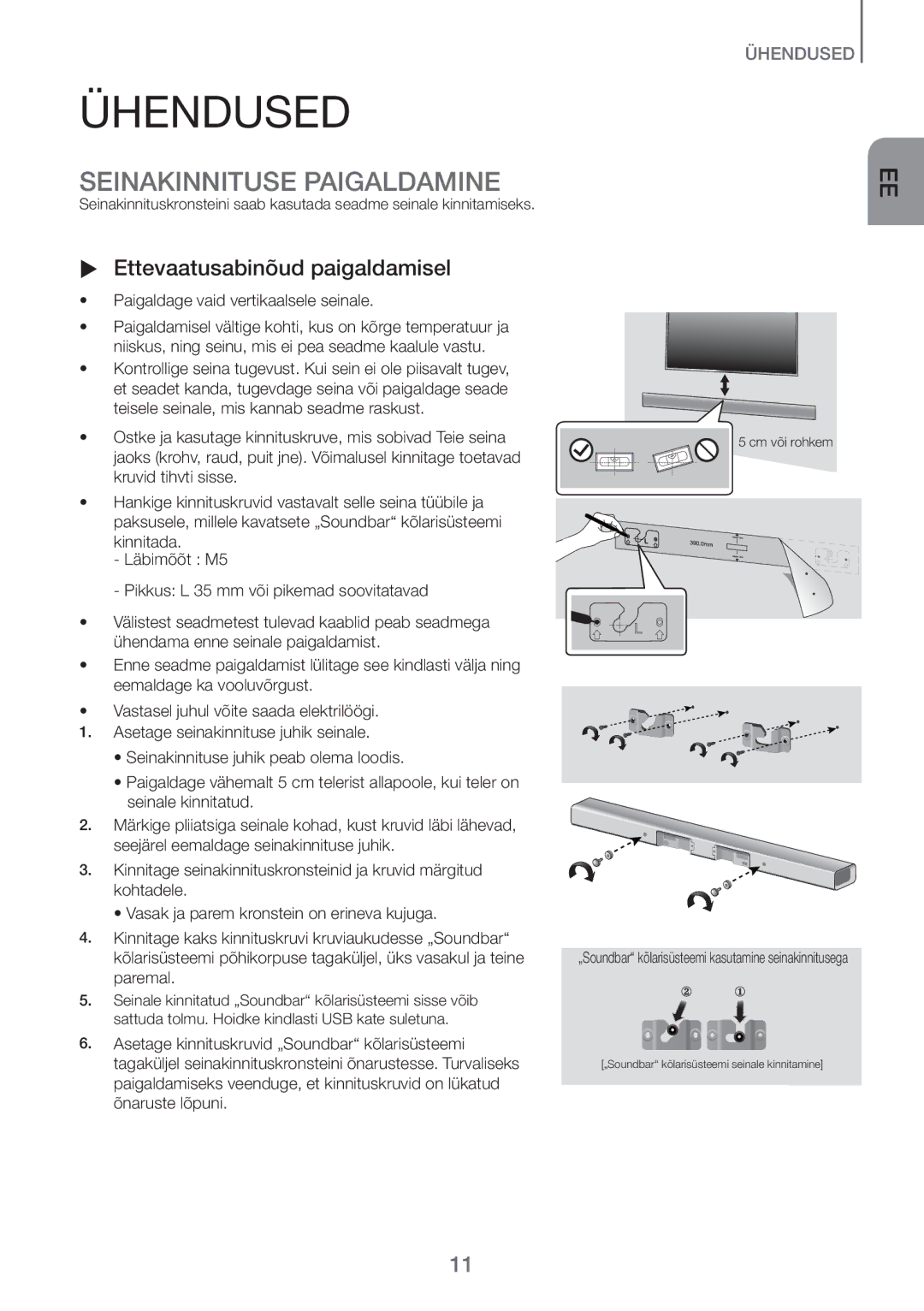 Samsung HW-H450/EN manual Ühendused, Seinakinnituse Paigaldamine,  Ettevaatusabinõud paigaldamisel 