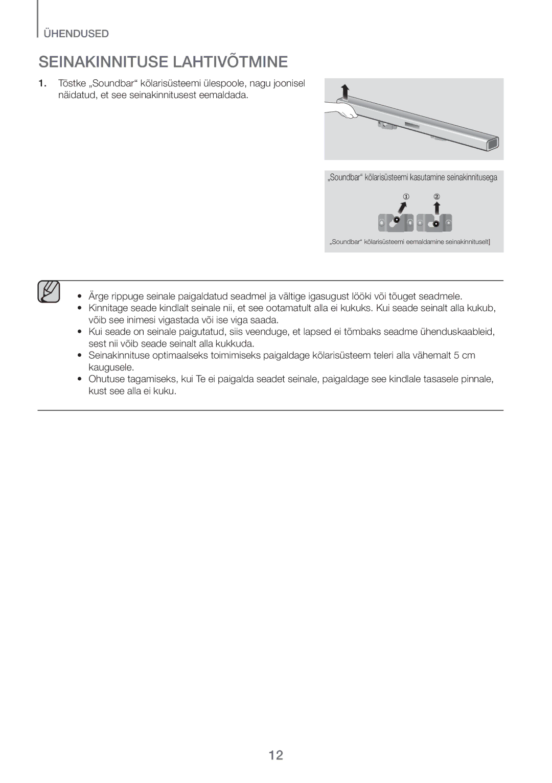 Samsung HW-H450/EN manual Seinakinnituse Lahtivõtmine 