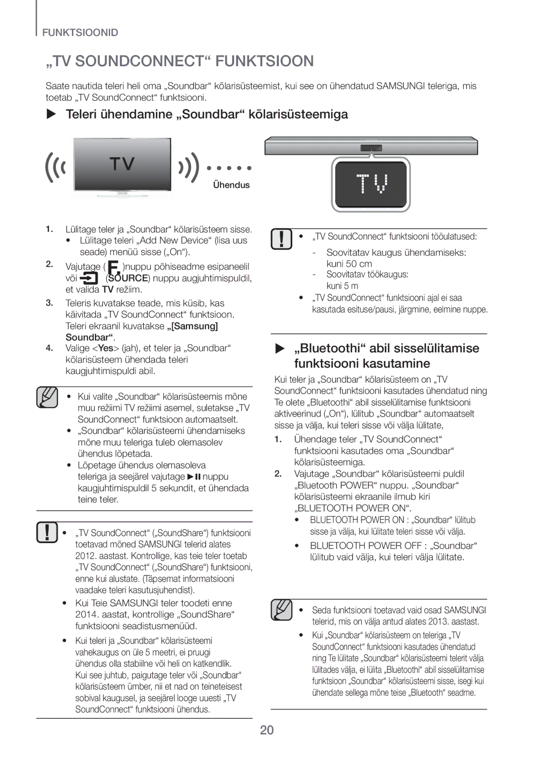 Samsung HW-H450/EN manual „TV Soundconnect Funktsioon,  Teleri ühendamine „Soundbar kõlarisüsteemiga, „BLUETOOTH Power on 