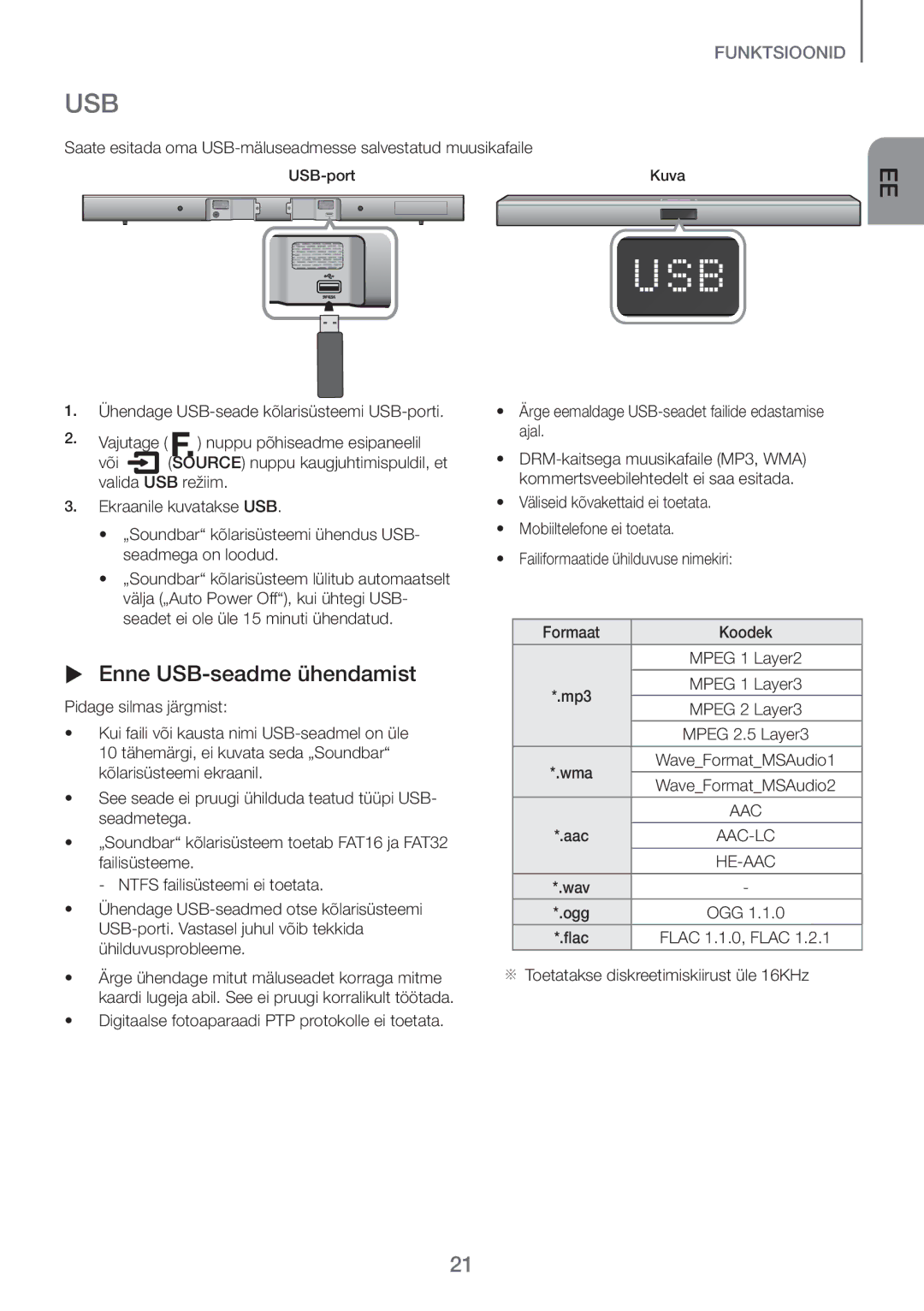 Samsung HW-H450/EN manual Usb,  Enne USB-seadme ühendamist 