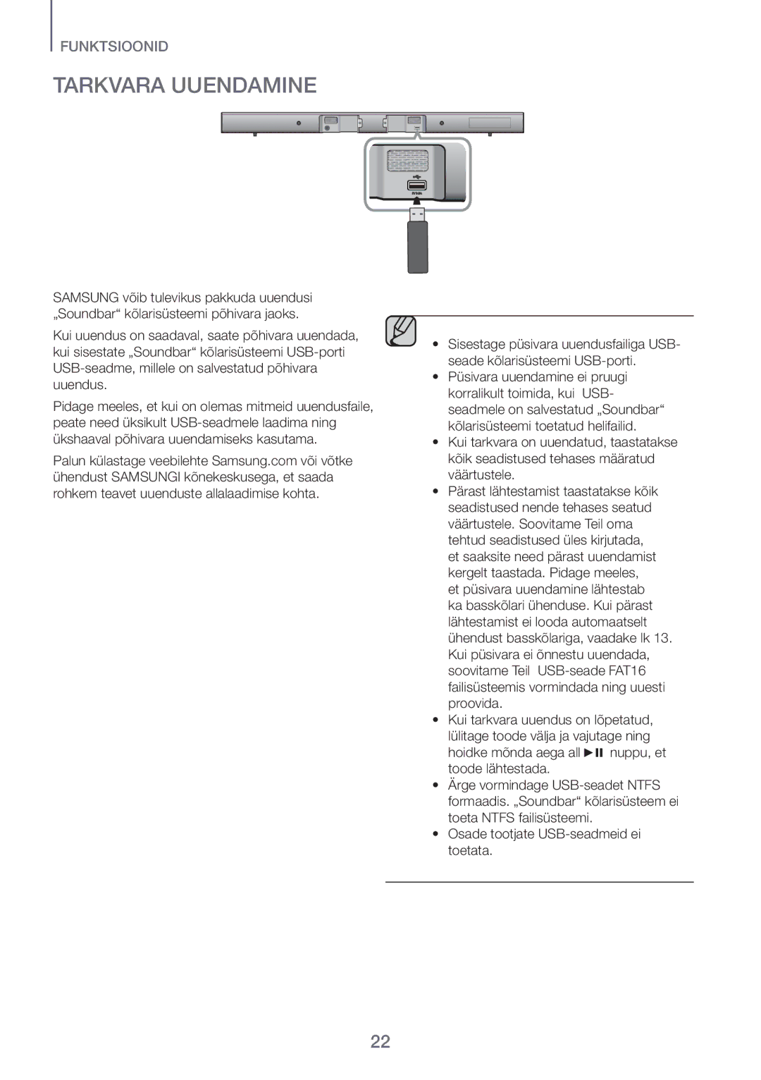 Samsung HW-H450/EN manual Tarkvara Uuendamine 