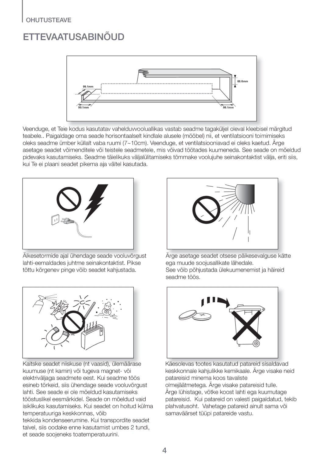 Samsung HW-H450/EN manual Ettevaatusabinõud 