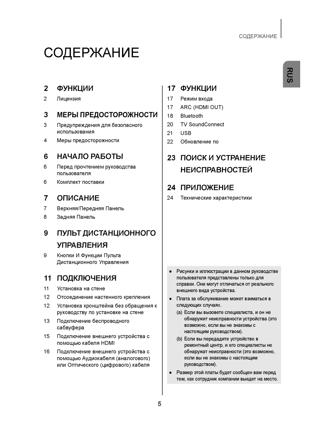 Samsung HW-H450/RU manual Содержание, Кнопки И Функции Пульта Дистанционного Управления 