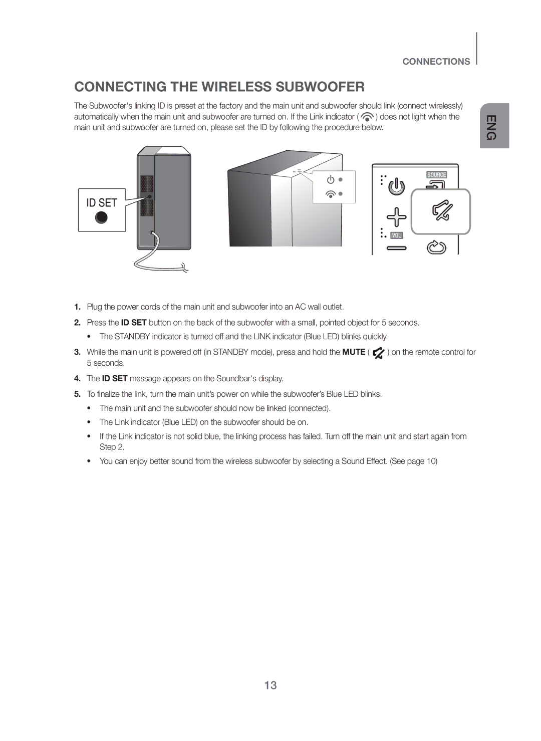 Samsung HW-H450/SQ manual Connecting the Wireless Subwoofer 