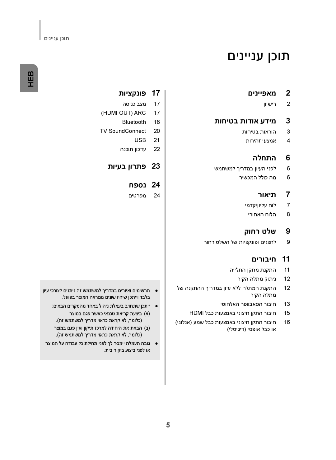 Samsung HW-H450/SQ manual םיניינע ןכות, תויעב ןורתפ חפסנ 