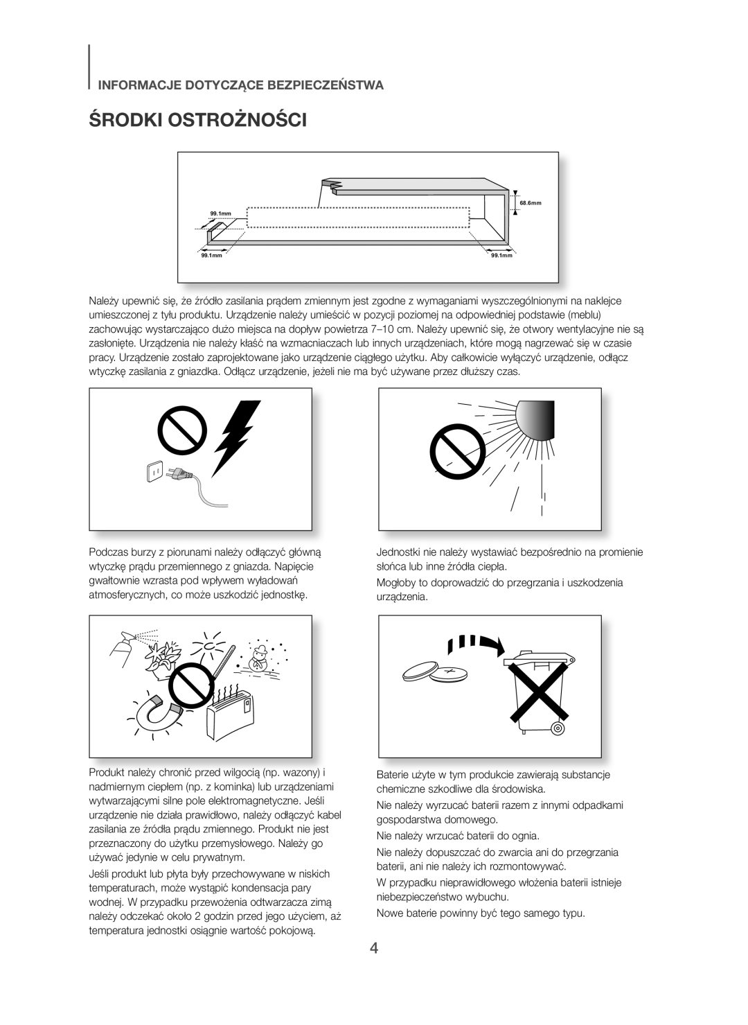 Samsung HW-H450/XE, HW-H450/TK, HW-H450/EN, HW-H450/ZF, HW-H450/XN manual Środki Ostrożności 