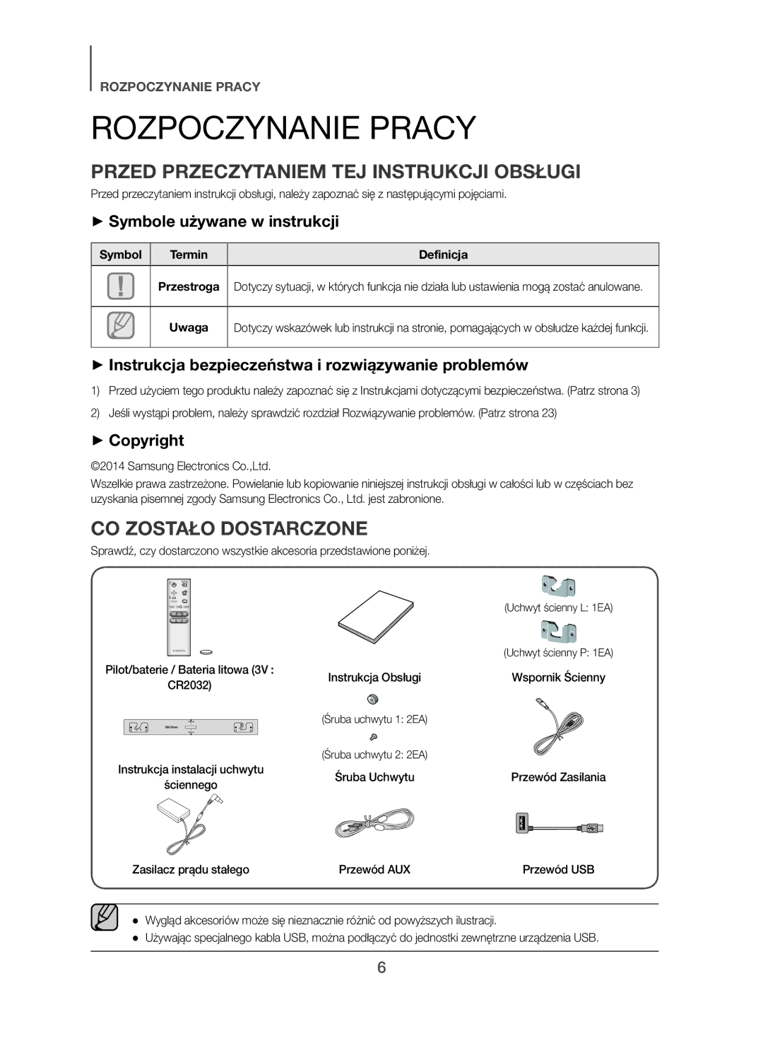 Samsung HW-H450/EN, HW-H450/TK Rozpoczynanie Pracy, Przed Przeczytaniem TEJ Instrukcji Obsługi, CO Zostało Dostarczone 