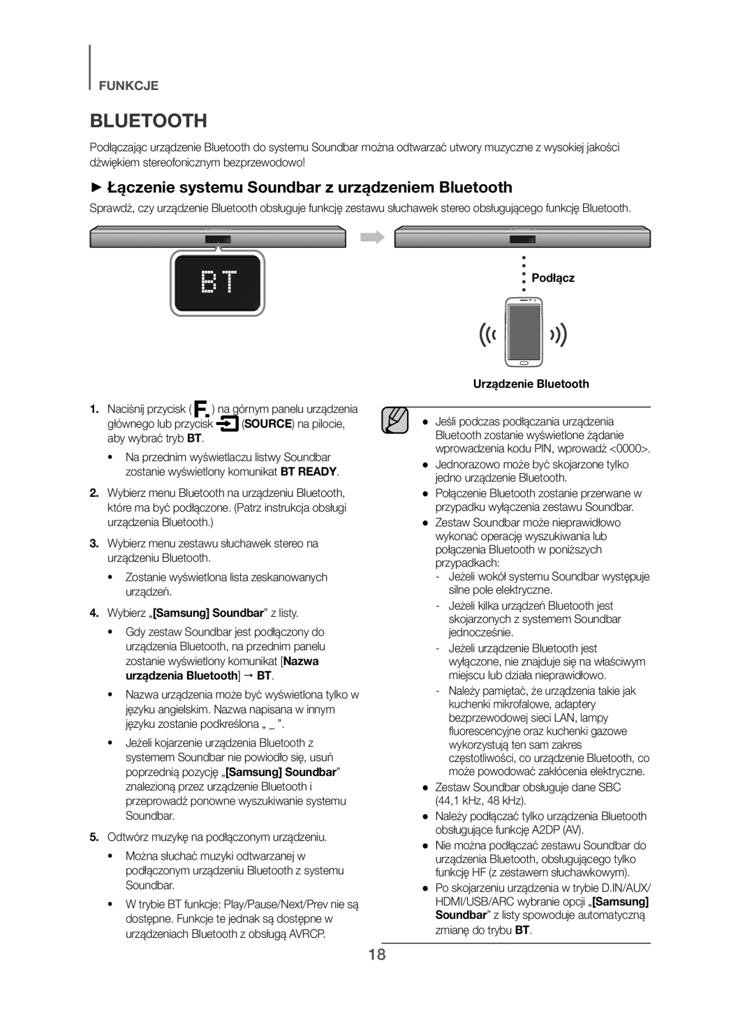 Samsung HW-H450/XN, HW-H450/TK manual + Łączenie systemu Soundbar z urządzeniem Bluetooth, Podłącz Urządzenie Bluetooth 