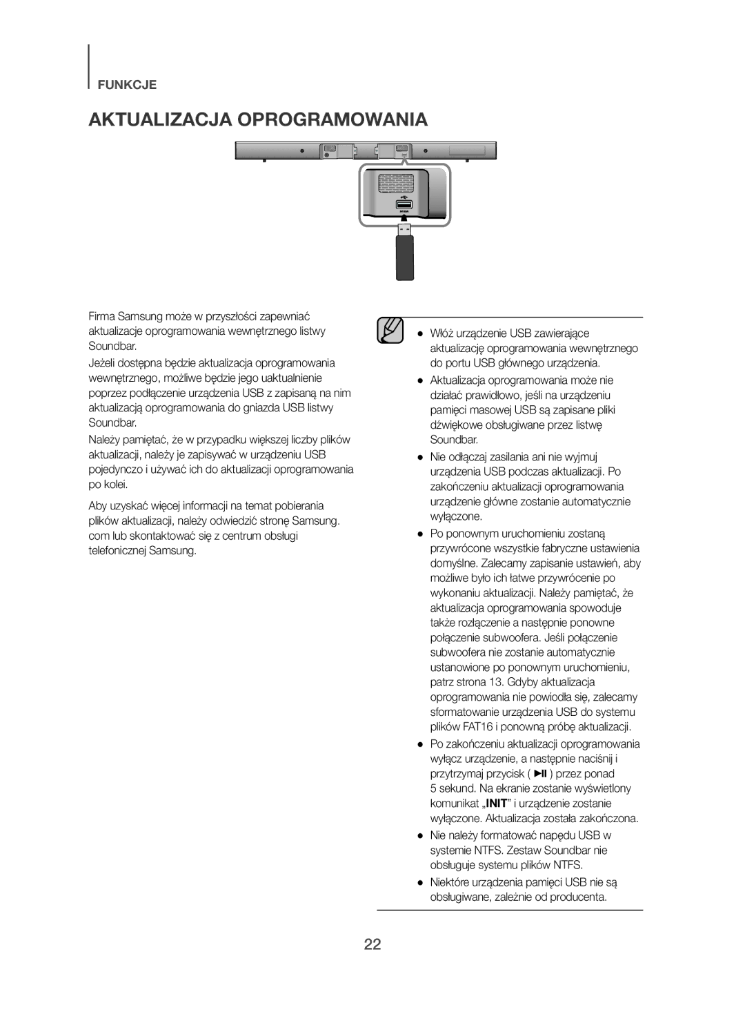 Samsung HW-H450/ZF, HW-H450/TK, HW-H450/EN, HW-H450/XN, HW-H450/XE manual Aktualizacja Oprogramowania 