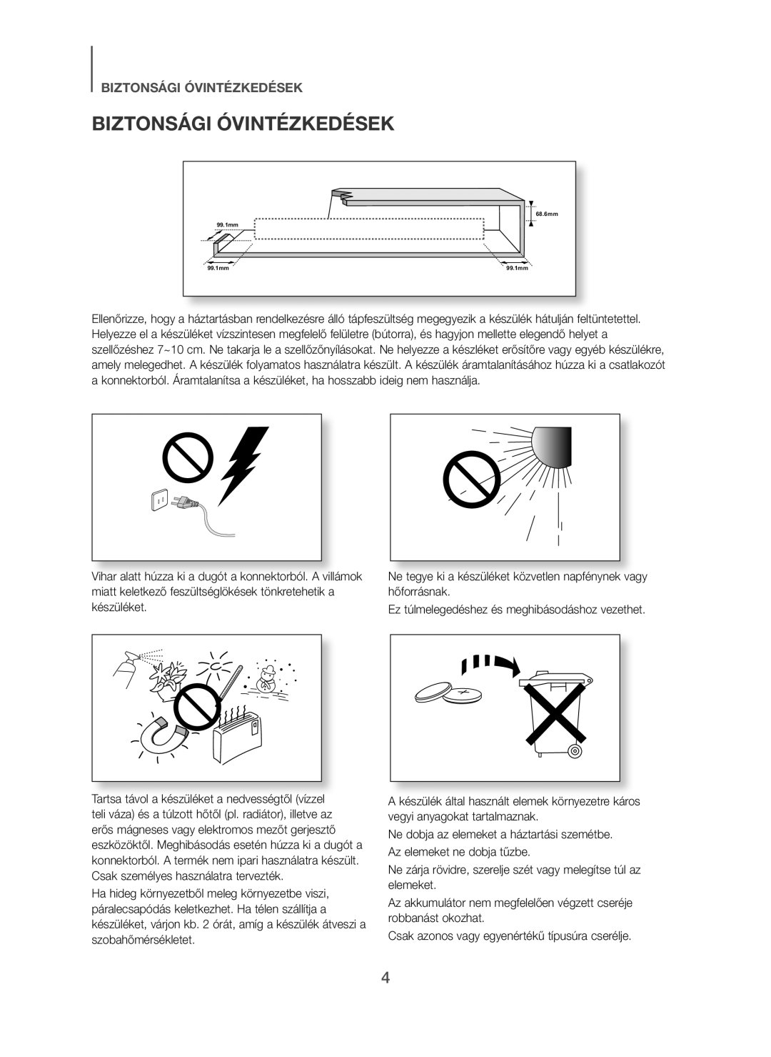 Samsung HW-H450/XE, HW-H450/TK, HW-H450/EN, HW-H450/ZF, HW-H450/XN manual Biztonsági Óvintézkedések 