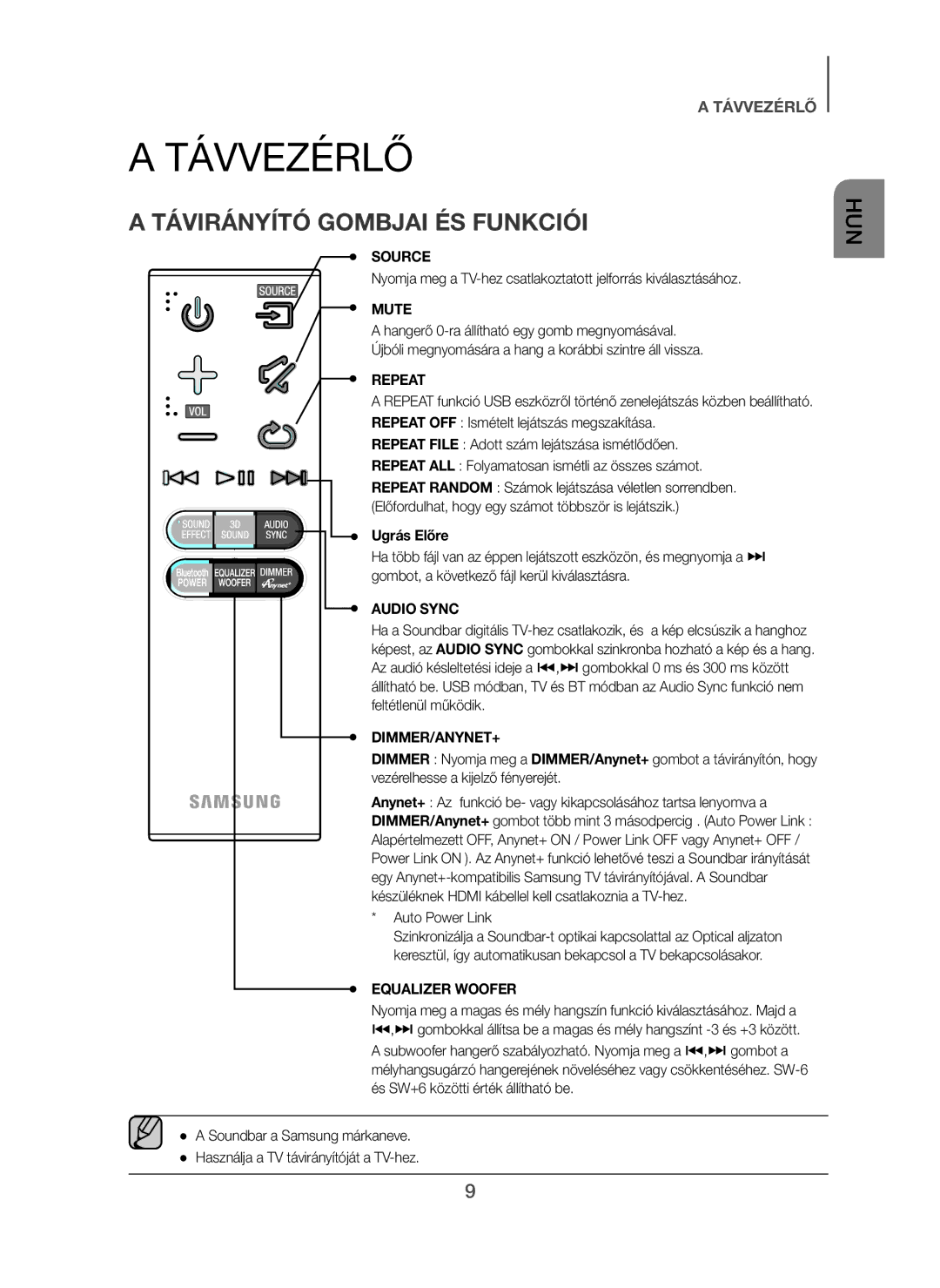 Samsung HW-H450/XE, HW-H450/TK, HW-H450/EN, HW-H450/ZF, HW-H450/XN Távvezérlő, Távirányító Gombjai ÉS Funkciói, Ugrás Előre 