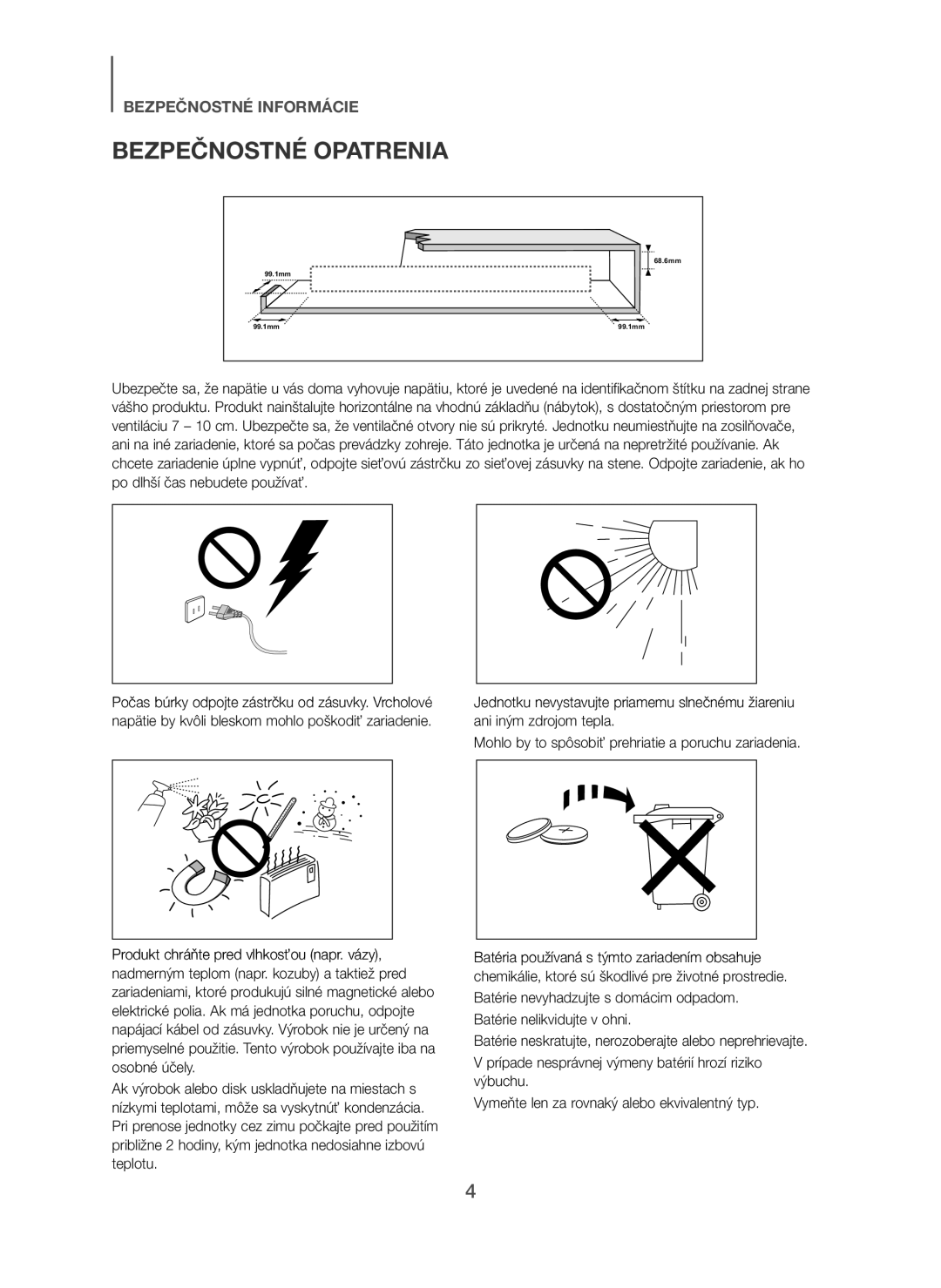 Samsung HW-H450/XE, HW-H450/TK, HW-H450/EN, HW-H450/ZF, HW-H450/XN manual Bezpečnostné Opatrenia 