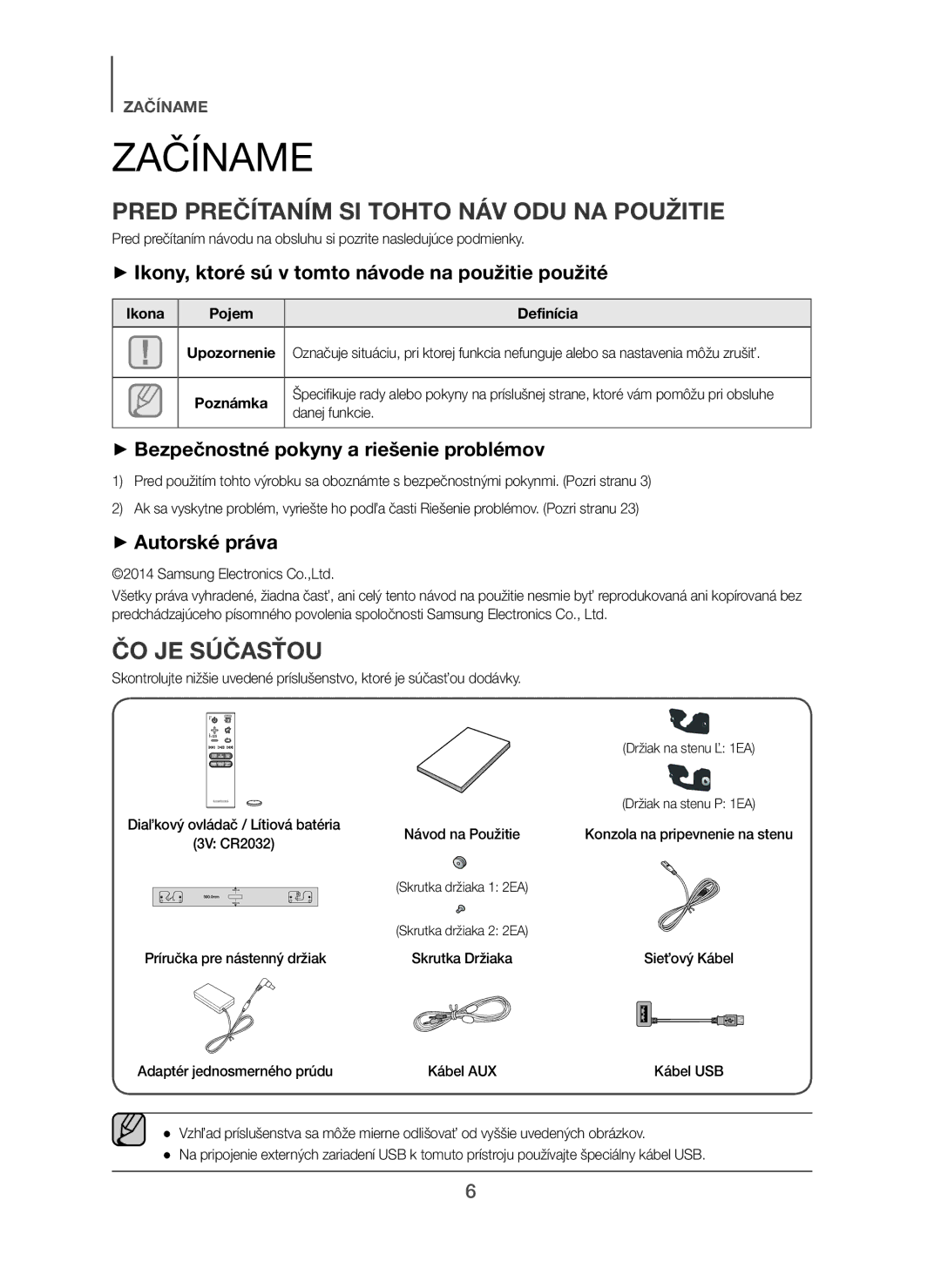 Samsung HW-H450/EN, HW-H450/TK, HW-H450/ZF manual Začíname, Pred Prečítaním SI Tohto NÁV ODU NA Použitie, ČO JE Súčasťou 