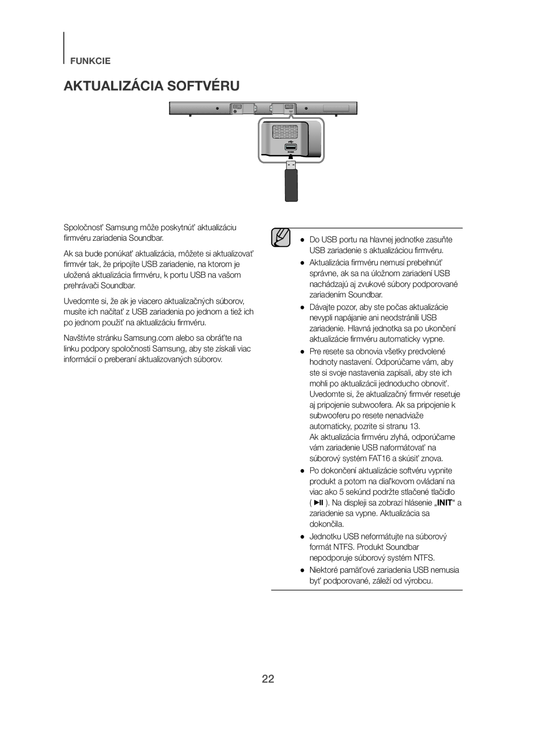 Samsung HW-H450/ZF, HW-H450/TK, HW-H450/EN, HW-H450/XN, HW-H450/XE manual Aktualizácia Softvéru 