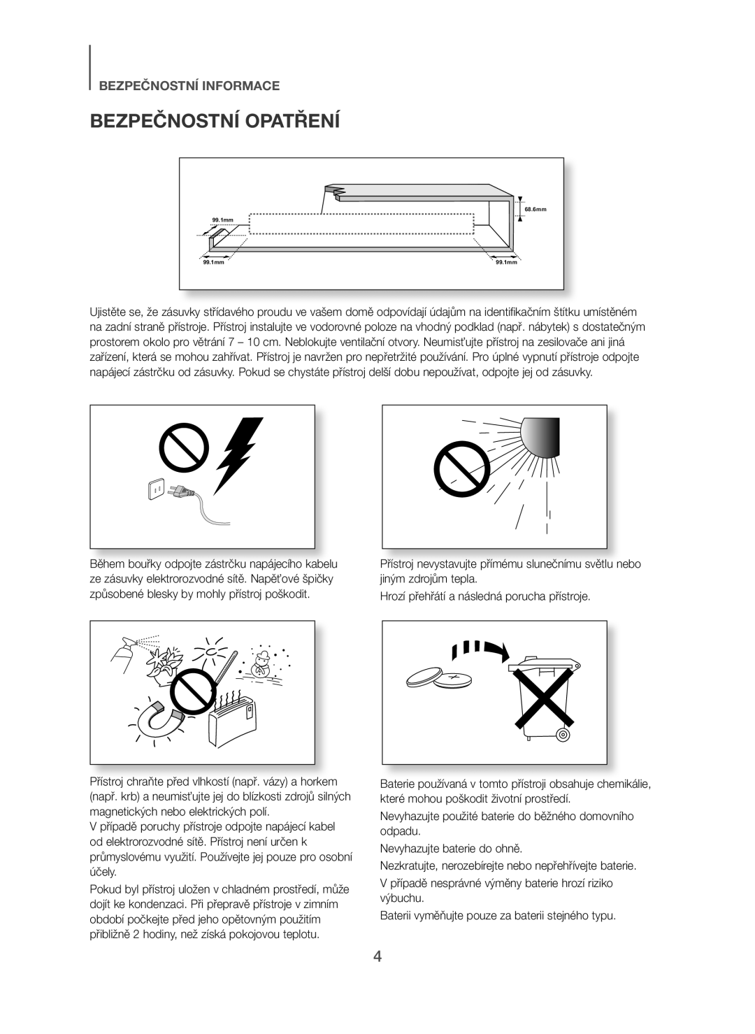 Samsung HW-H450/XE, HW-H450/TK, HW-H450/EN, HW-H450/ZF, HW-H450/XN manual Bezpečnostní Opatření 