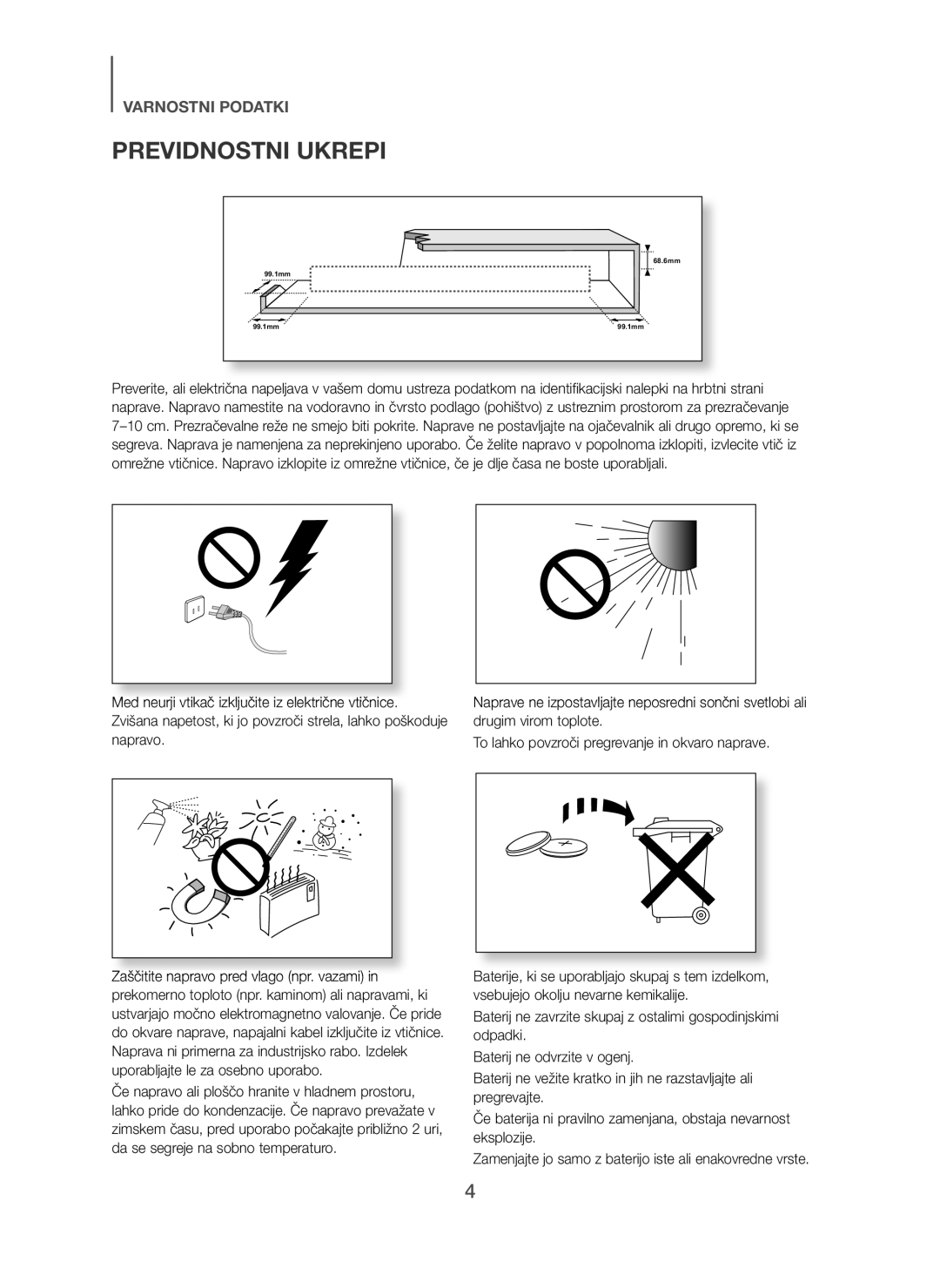 Samsung HW-H450/XE, HW-H450/TK, HW-H450/EN, HW-H450/ZF, HW-H450/XN manual Previdnostni Ukrepi 