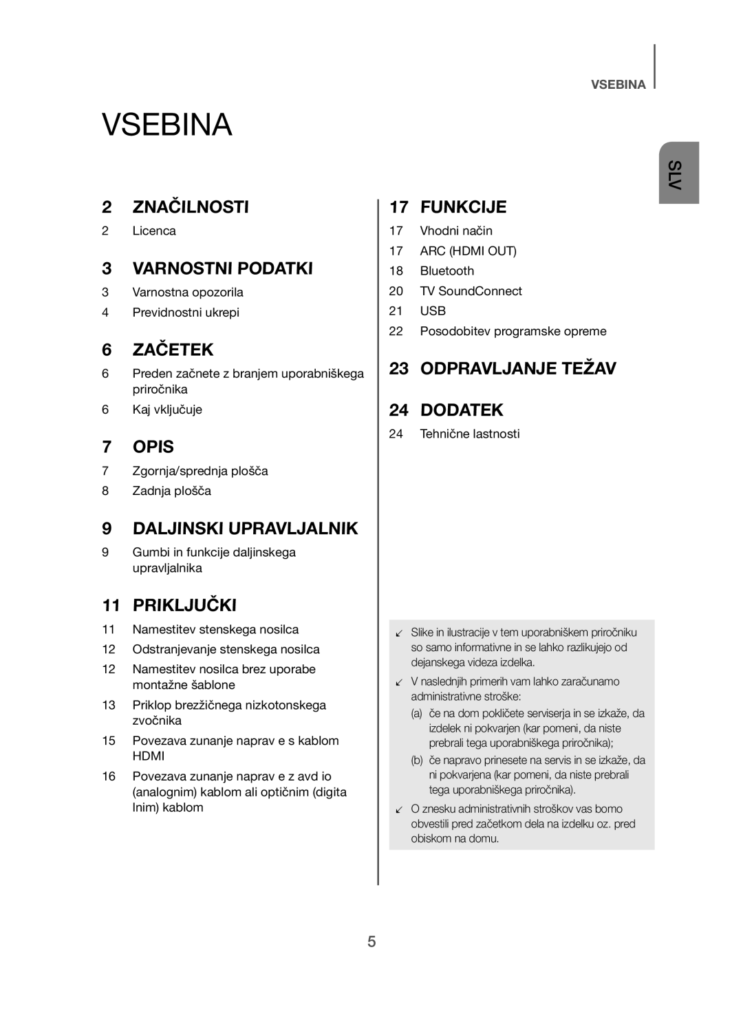 Samsung HW-H450/TK, HW-H450/EN, HW-H450/ZF, HW-H450/XN, HW-H450/XE manual Vsebina, Priključki 