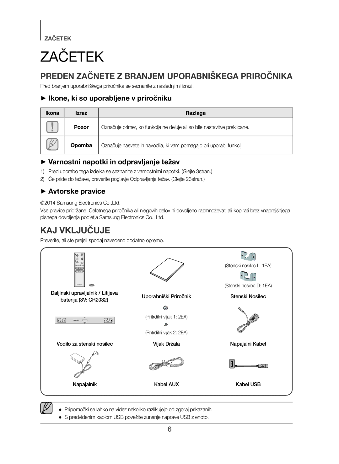 Samsung HW-H450/EN, HW-H450/TK, HW-H450/ZF manual Začetek, Preden Začnete Z Branjem Uporabniškega Priročnika, KAJ Vključuje 