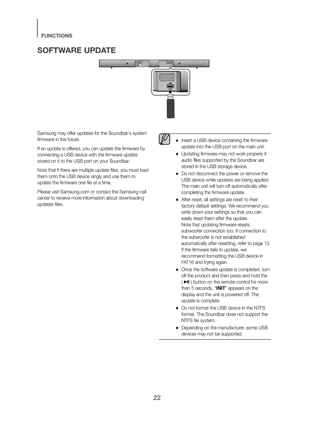 Samsung HW-H450/ZF, HW-H450/TK, HW-H450/EN, HW-H450/XN, HW-H450/XE manual Software Update 