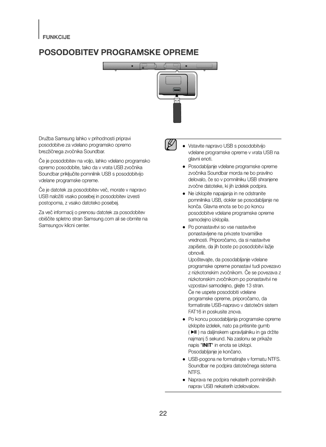 Samsung HW-H450/ZF, HW-H450/TK, HW-H450/EN, HW-H450/XN, HW-H450/XE manual Posodobitev Programske Opreme 