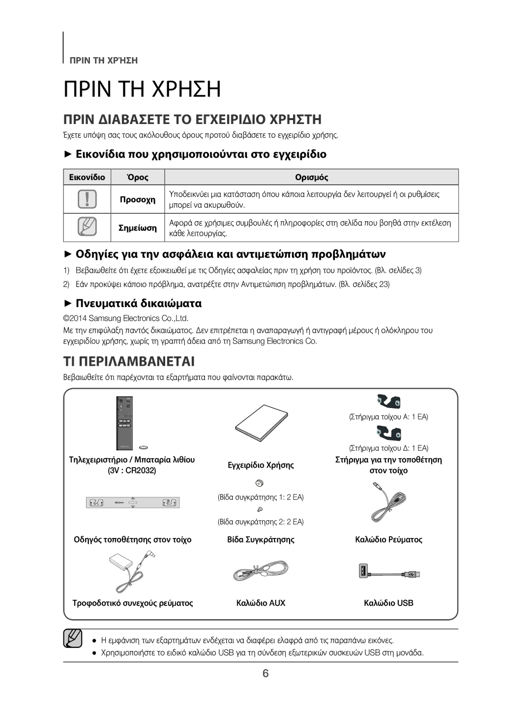 Samsung HW-H450/EN Πριν Διαβασετε ΤΟ Εγχειριδιο Χρηστη, ΤΙ Περιλαμβανεται, + Εικονίδια που χρησιμοποιούνται στο εγχειρίδιο 