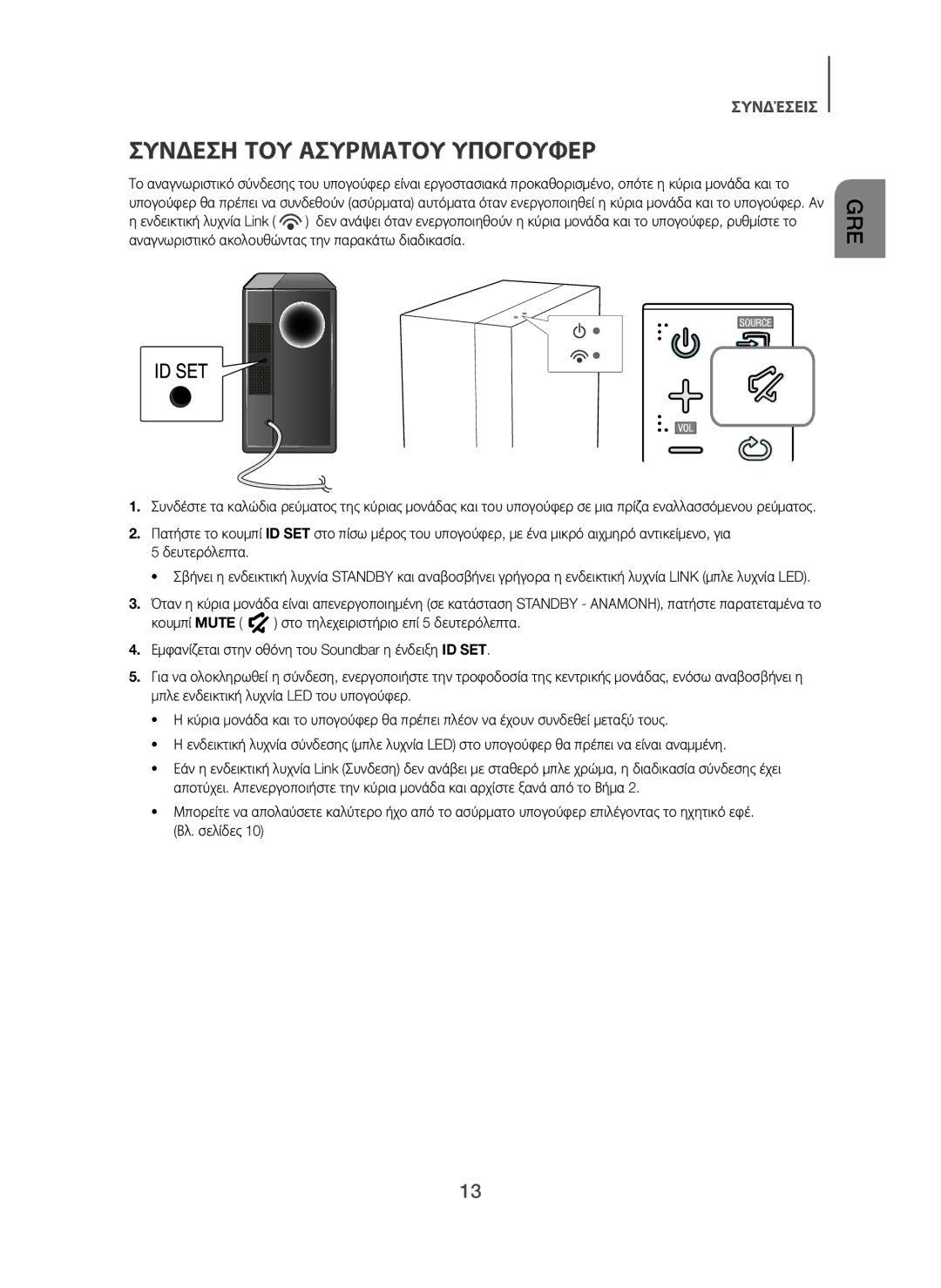 Samsung HW-H450/XN, HW-H450/TK, HW-H450/EN, HW-H450/ZF, HW-H450/XE manual Συνδεση ΤΟΥ Ασυρματου Υπογουφερ 