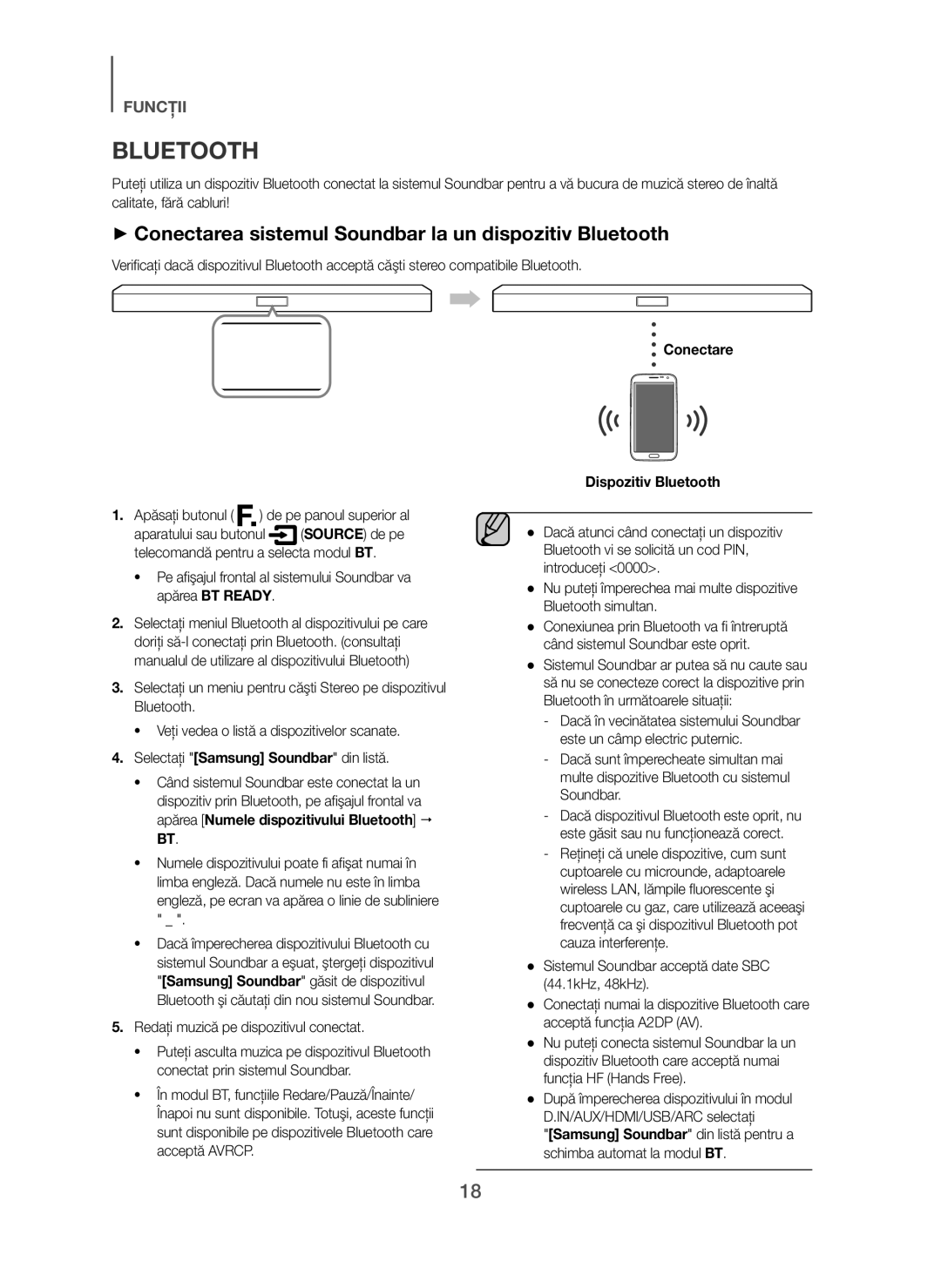 Samsung HW-H450/XN manual + Conectarea sistemul Soundbar la un dispozitiv Bluetooth, Redaţi muzică pe dispozitivul conectat 